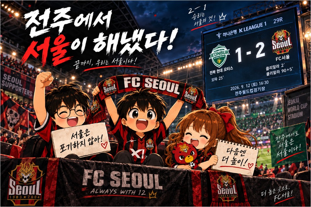 하나은행 K리그1 2026 29라운드 2026년 9월 12일 FC서울 전북 현대 모터스 리뷰｜클리말라 멀티골, 전주에서 완성한 2-1 극장승